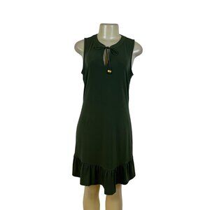 Michael Kors Womens Green Sleeveless Tie Neck Ruffle Hem Casual Dress Size M